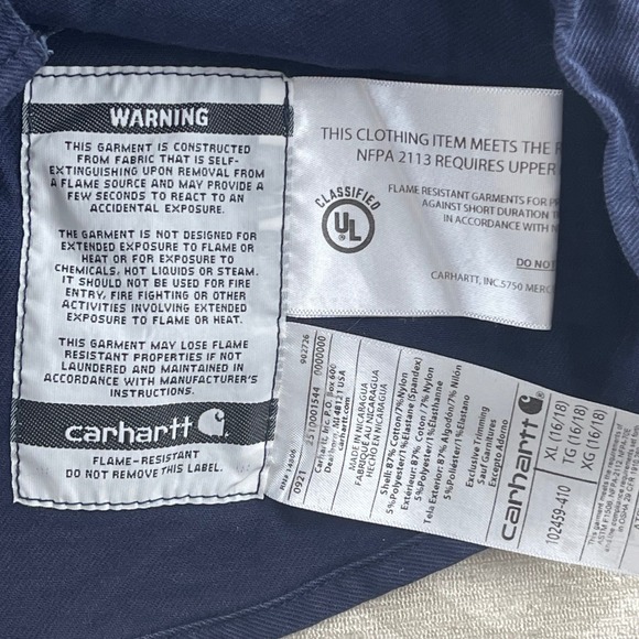 Carhartt FR Flame Resistant Navy Blue Button Down Work Shirt Womens XL 102459 - Picture 7 of 10